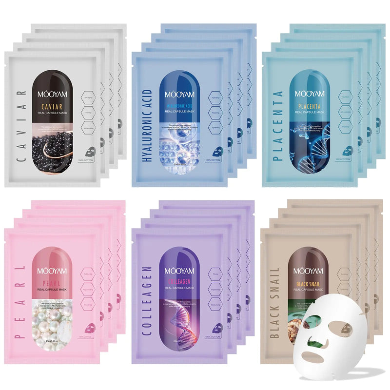 Face Masks Skincare Set for GirlMoisturizing Collagen Facial Masks for Women Home SpaHyaluronic Acid Face Mask for All Skin TypesDay Night Facial Mask Deep CleaningOil Contral 25ml (24Pack)