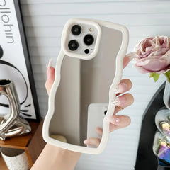Jmltech for iPhone 15 Pro Case Mirror Curly Wave Frame Shape Silicone Cute Shockproof Utra Thin Protective Phone Cases for iPhone 15 Pro Mirror