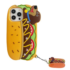 QoKcoahn Case for iPhone 16 Pro MaxFunny 3D Cartoon Food Hot Dog Cases with Keychain Cute Kawaii Phone Cases Soft Silicone Shockproof Protective Case Women Girls for iPhone 16 Pro Max