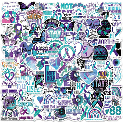 DECYOOL 100Pcs Suicide Awareness Stickers Bulk Non-Repeating Mental Health Stickers Decals for Water Bottle Laptop Vinyl Mental Health Motivational Items for Adult Women Men Therapist Gifts